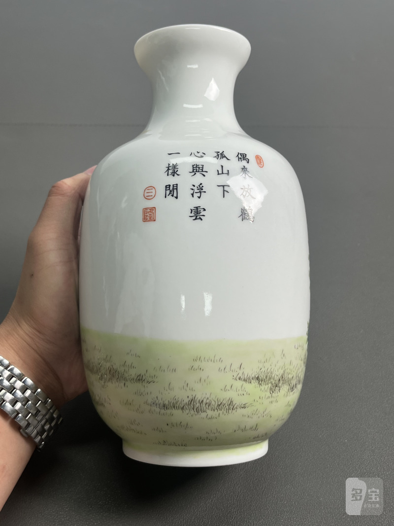 民国 粉彩高仕诗文灯笼瓶 - 图6